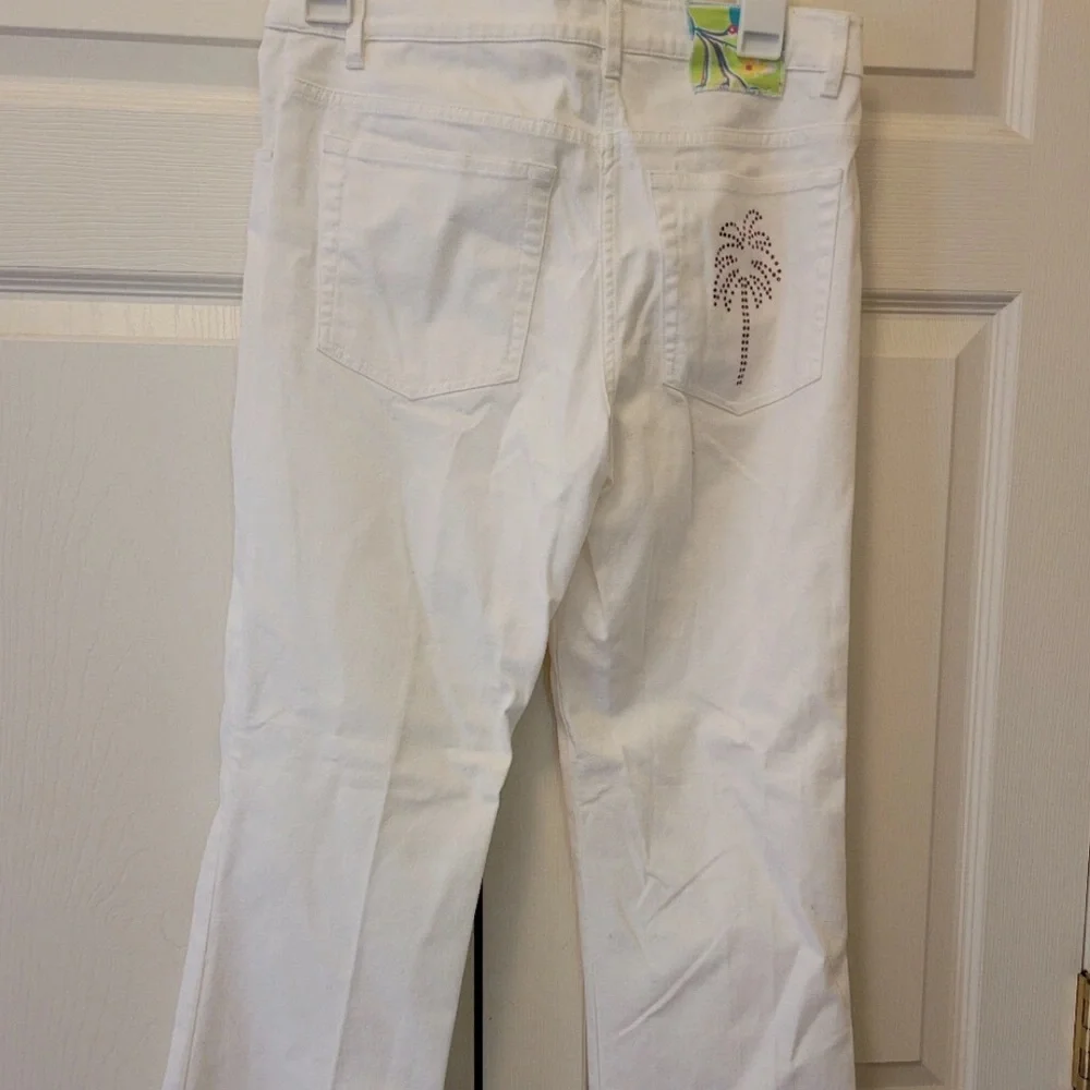 Lilly Pulitzer Jeans Resort White Beaded Palm Tree Ankle Cropped Size 4 - Picture 2 of 7